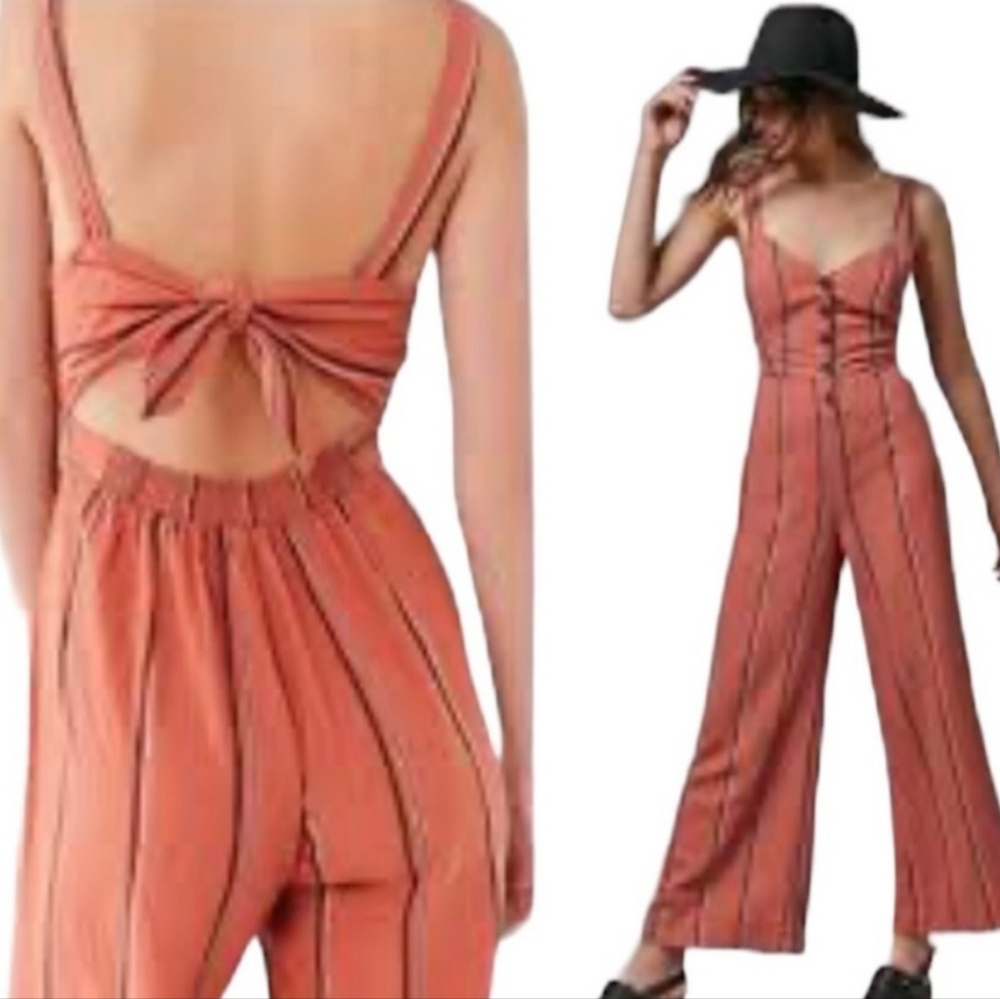Urban Outfitters NWOT Striped Linen‎ Blend Boho Coastal Jumpsuit Size Small